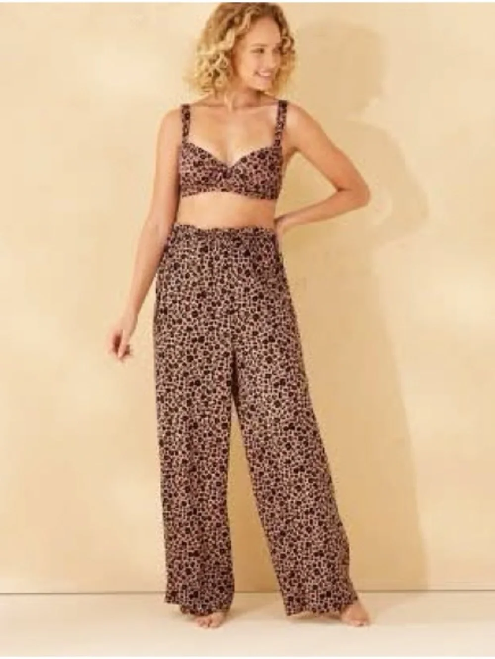 Shade & Shore Leopard Print Pants - Brown & Black - Picture 1 of 6